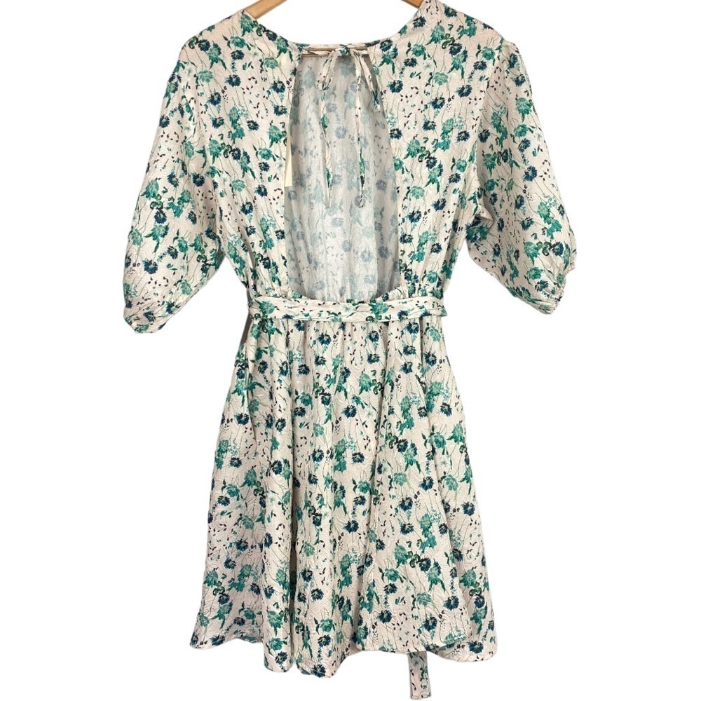 Melloday Floral Print Open Back Dress in White/Teal - NEW - Picture 4 of 9